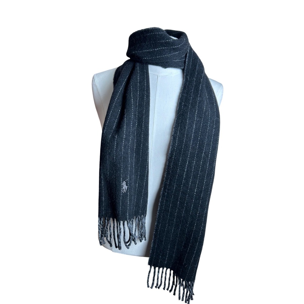 Polo‎ Ralph Lauren Scarf Reversible Gray Plaid Striped Made in Italy Preppy Chic